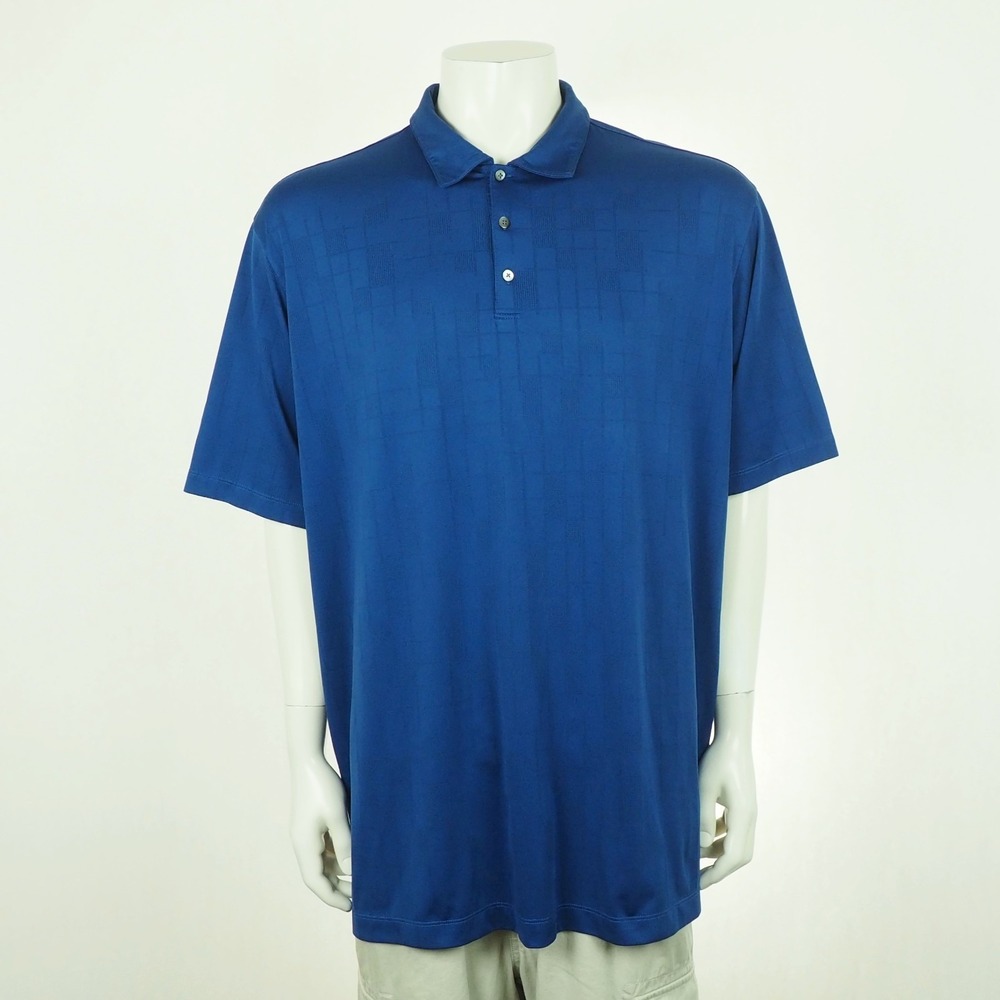 Tiger Woods Collection Golf Polo Shirt Mens 2XL XXL Blue Nike Dri-Fit Tech Blend